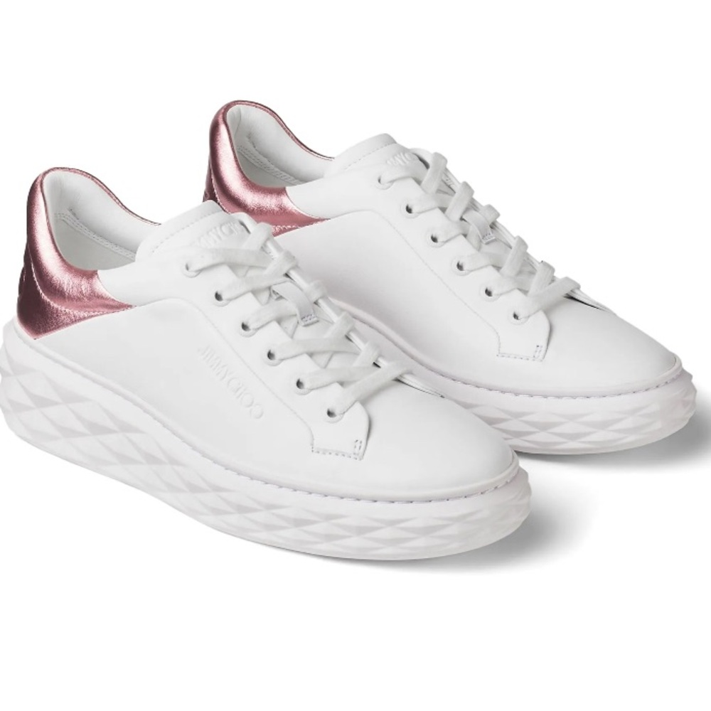 Authentic Jimmy Choo Diamond Maxi Metallic Pink & White Women’s Trainers NEW